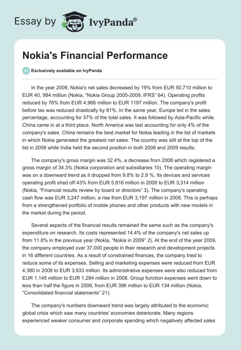 Nokia's Financial Performance. Page 1