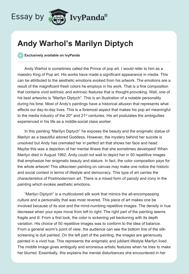 Andy Warhol’s Marilyn Diptych. Page 1