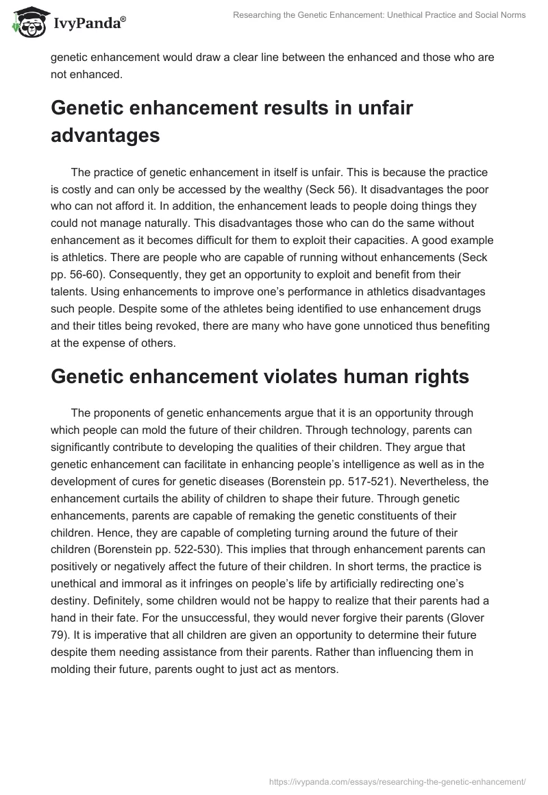 Researching the Genetic Enhancement: Unethical Practice and Social Norms. Page 2