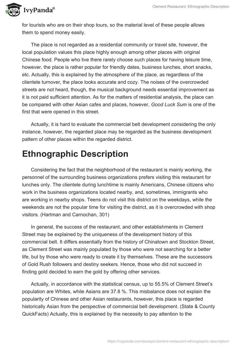 Clement Restaurant: Ethnographic Description. Page 2