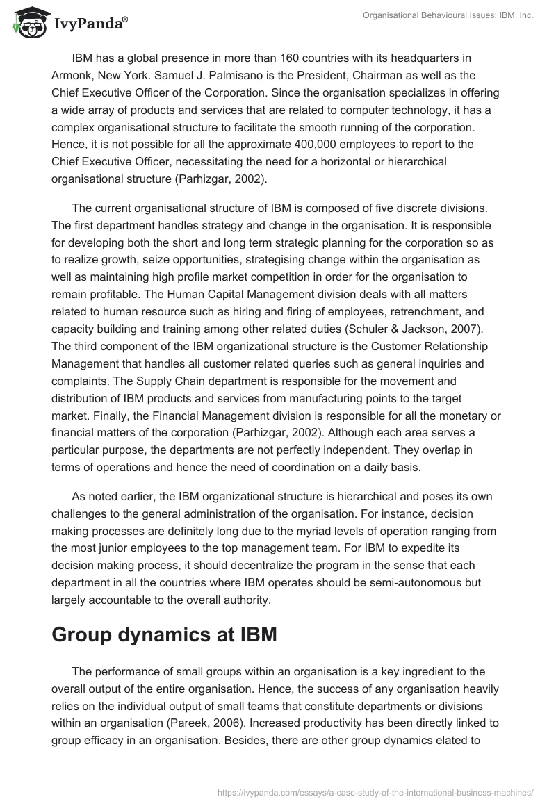 Organisational Behavioural Issues: IBM, Inc.. Page 3