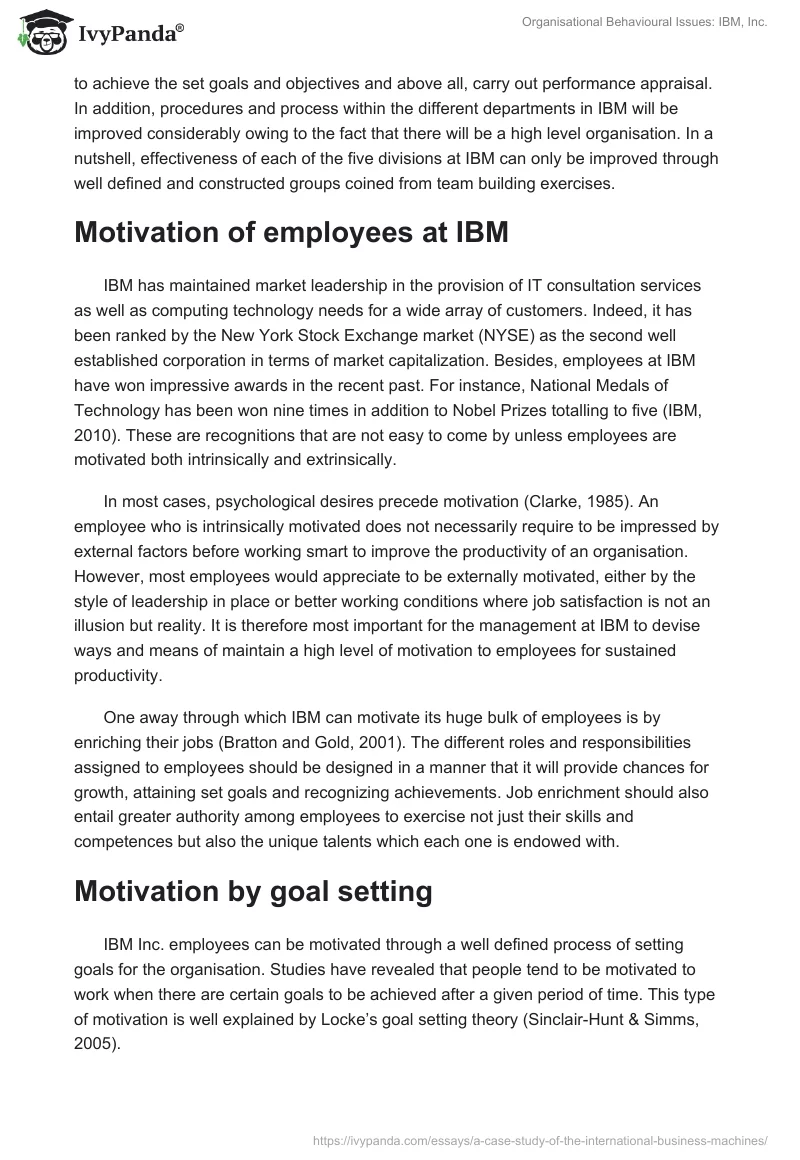 Organisational Behavioural Issues: IBM, Inc.. Page 5
