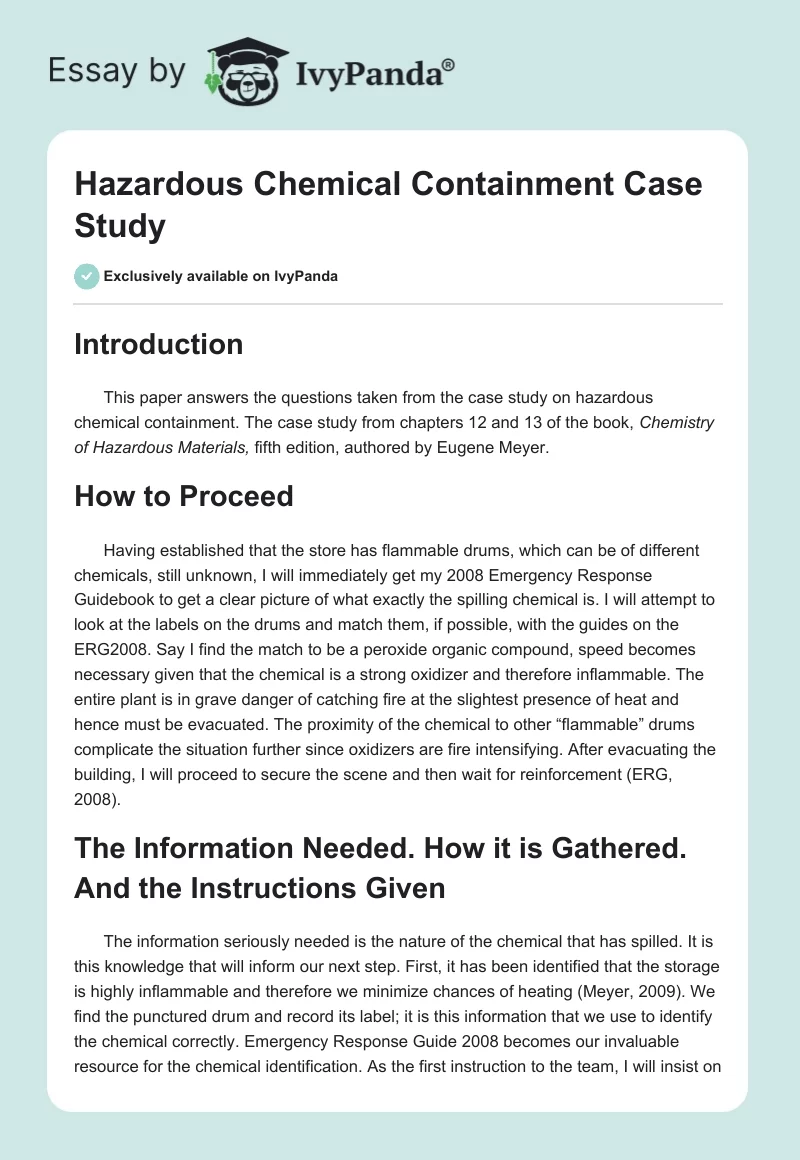 Hazardous Chemical Containment Case Study. Page 1
