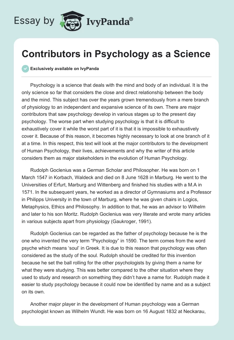 Contributors in Psychology as a Science. Page 1