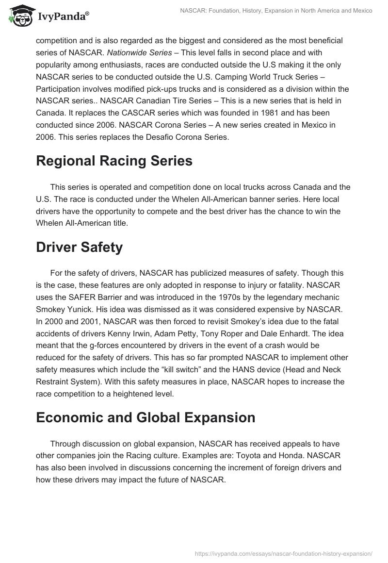 NASCAR: Foundation, History, Expansion in North America and Mexico. Page 2