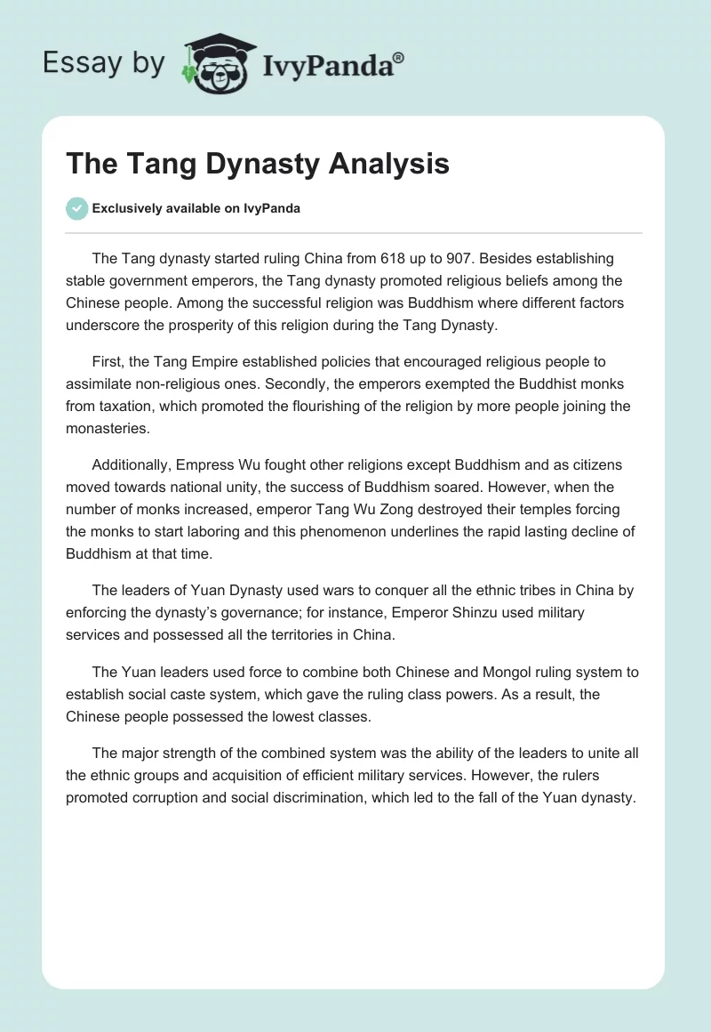 The Tang Dynasty Analysis. Page 1