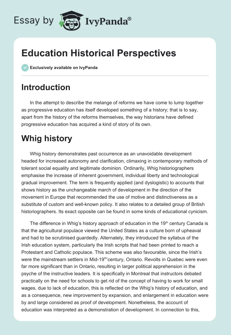 Education Historical Perspectives. Page 1