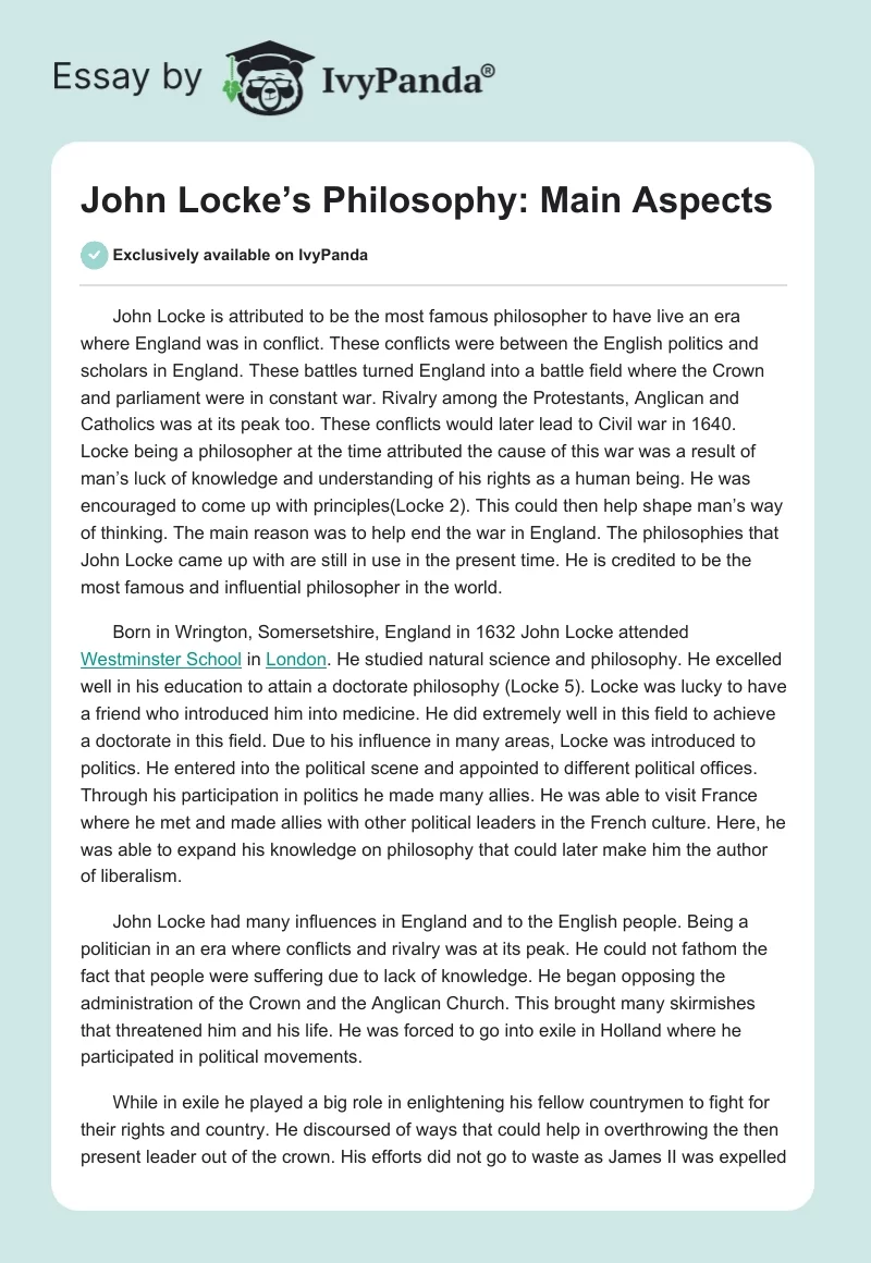 John Locke’s Philosophy: Main Aspects. Page 1
