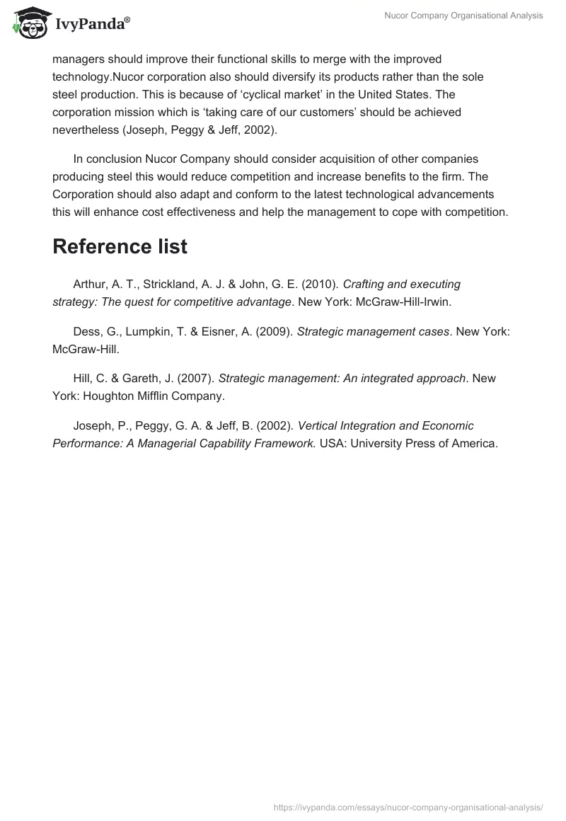 Nucor Company Organisational Analysis. Page 3