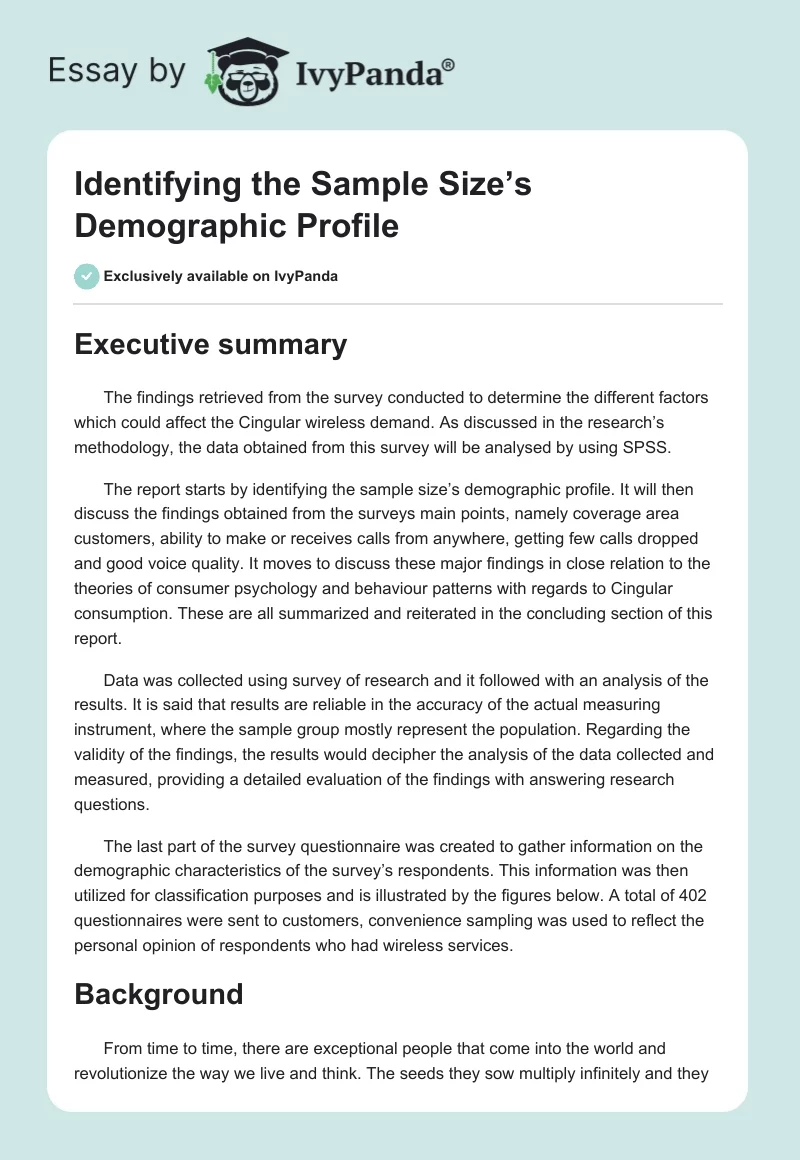Identifying the Sample Size’s Demographic Profile. Page 1