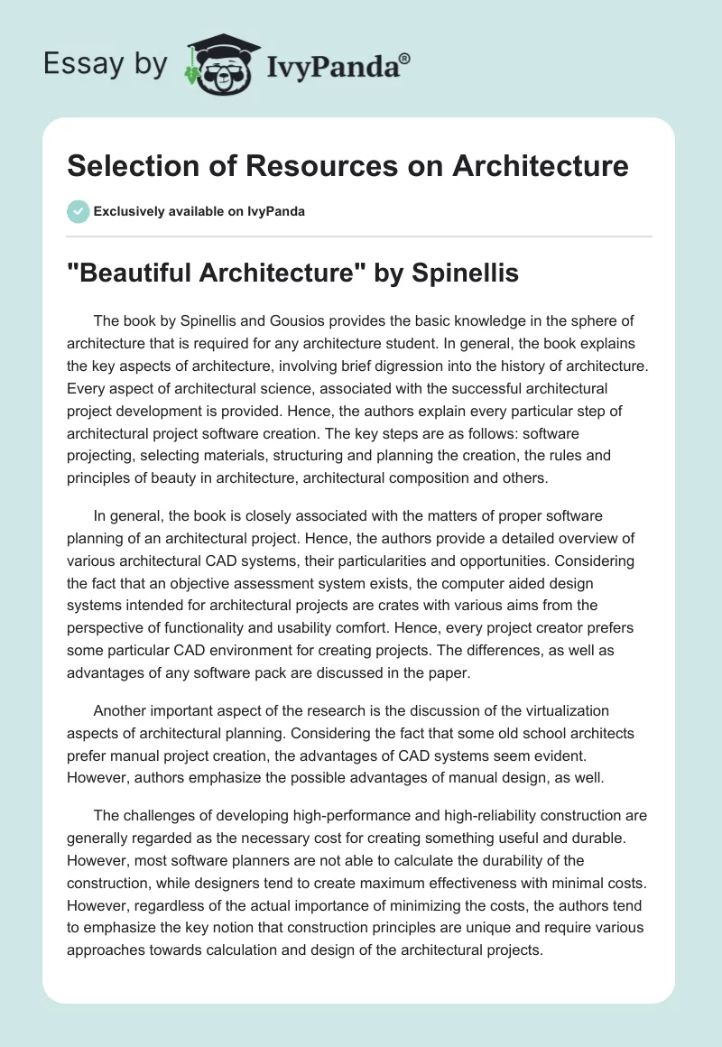 Selection of Resources on Architecture. Page 1