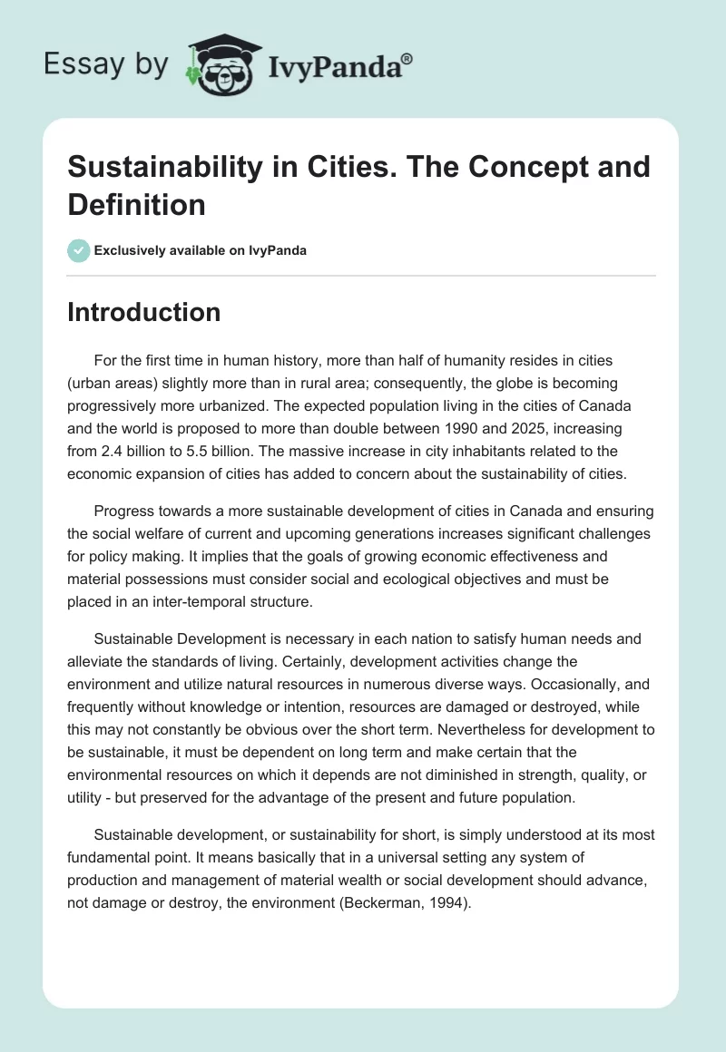 Sustainability in Cities. The Concept and Definition. Page 1