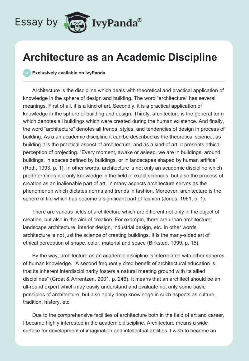 Architecture as an Academic Discipline. Page 1