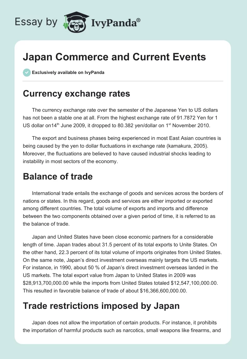 Japan Commerce and Current Events. Page 1