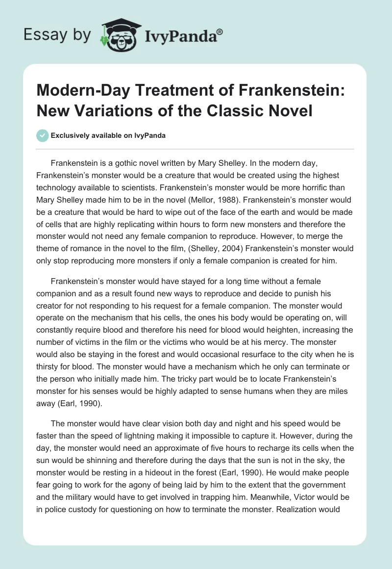 Modern-Day Treatment of Frankenstein: New Variations of the Classic Novel. Page 1