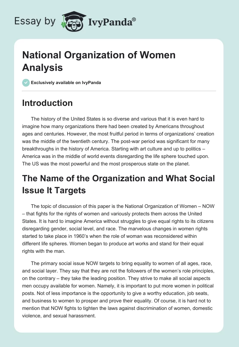 National Organization of Women Analysis. Page 1