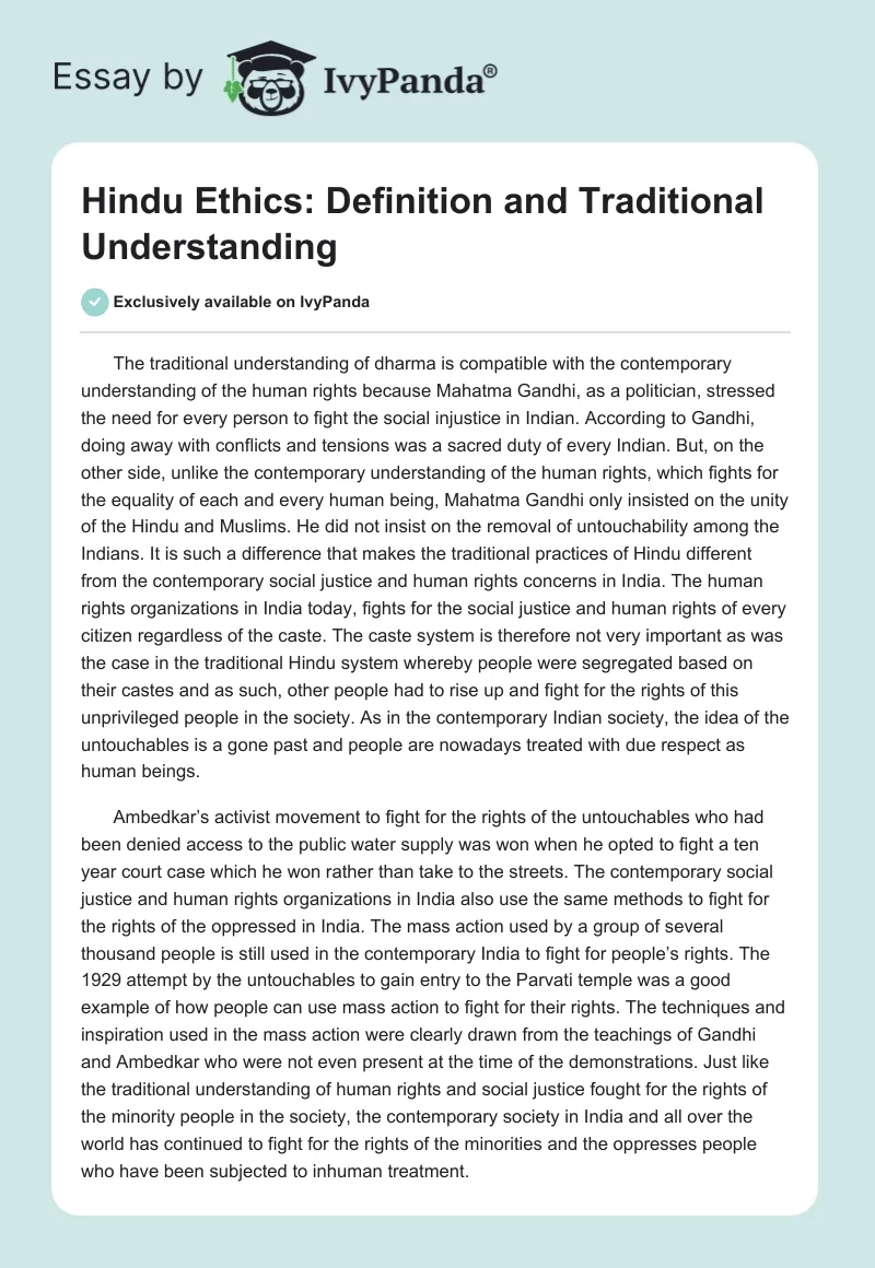 Hindu Ethics: Definition and Traditional Understanding. Page 1