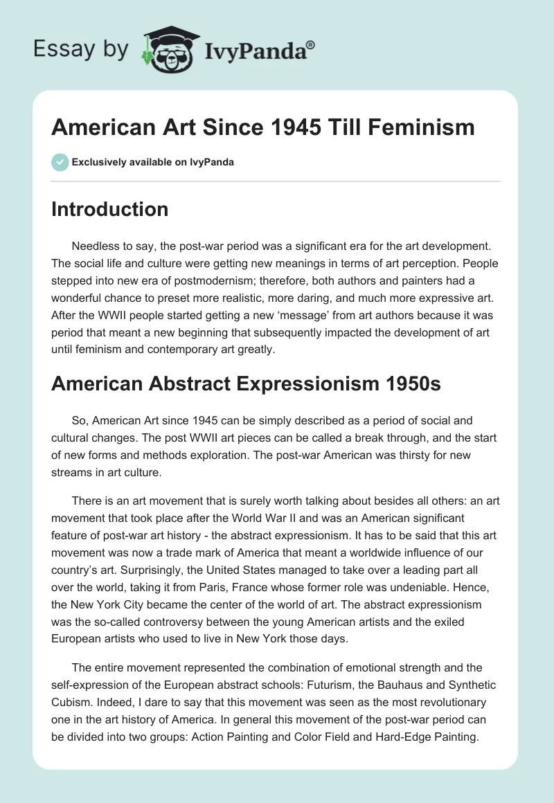 American Art Since 1945 Till Feminism. Page 1