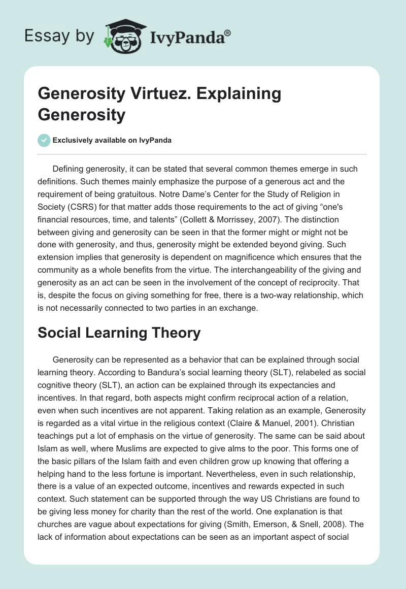 Generosity Virtuez. Explaining Generosity. Page 1