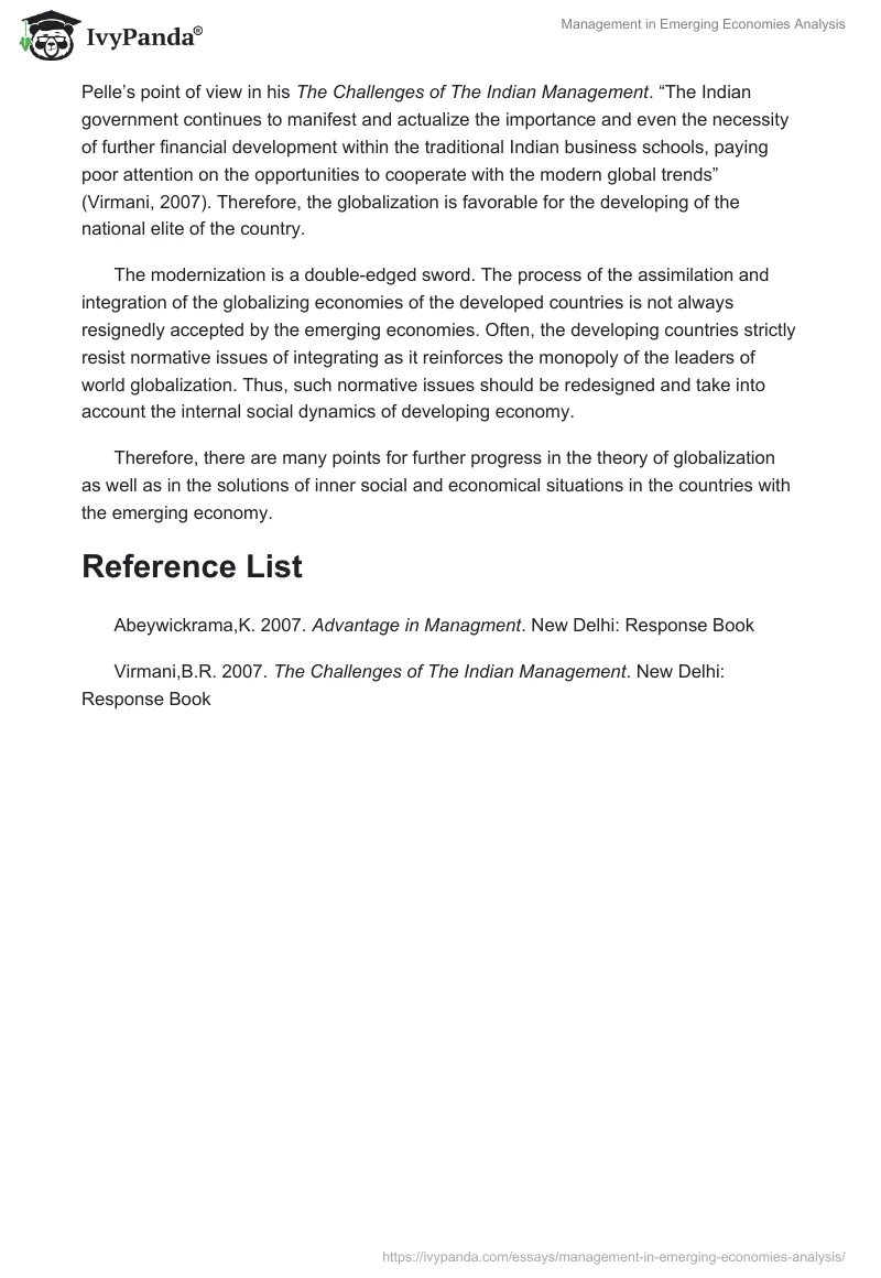 Management in Emerging Economies Analysis. Page 2