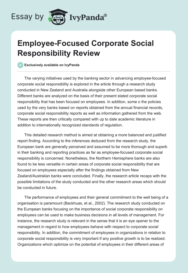 Employee-Focused Corporate Social Responsibility Review. Page 1