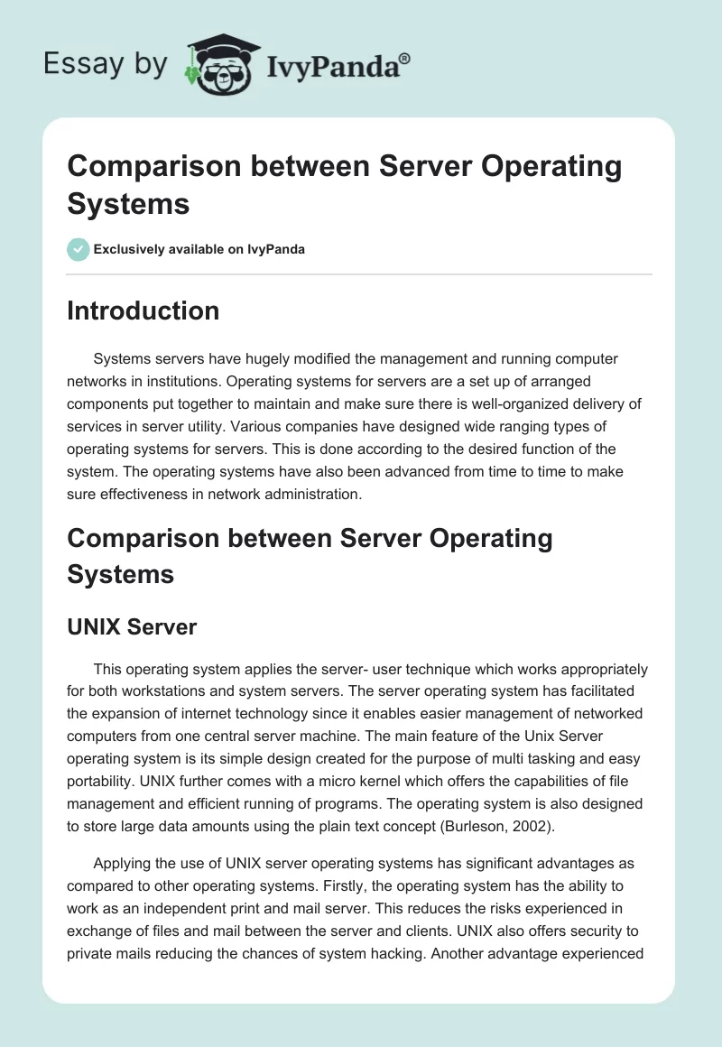 Comparison between Server Operating Systems. Page 1