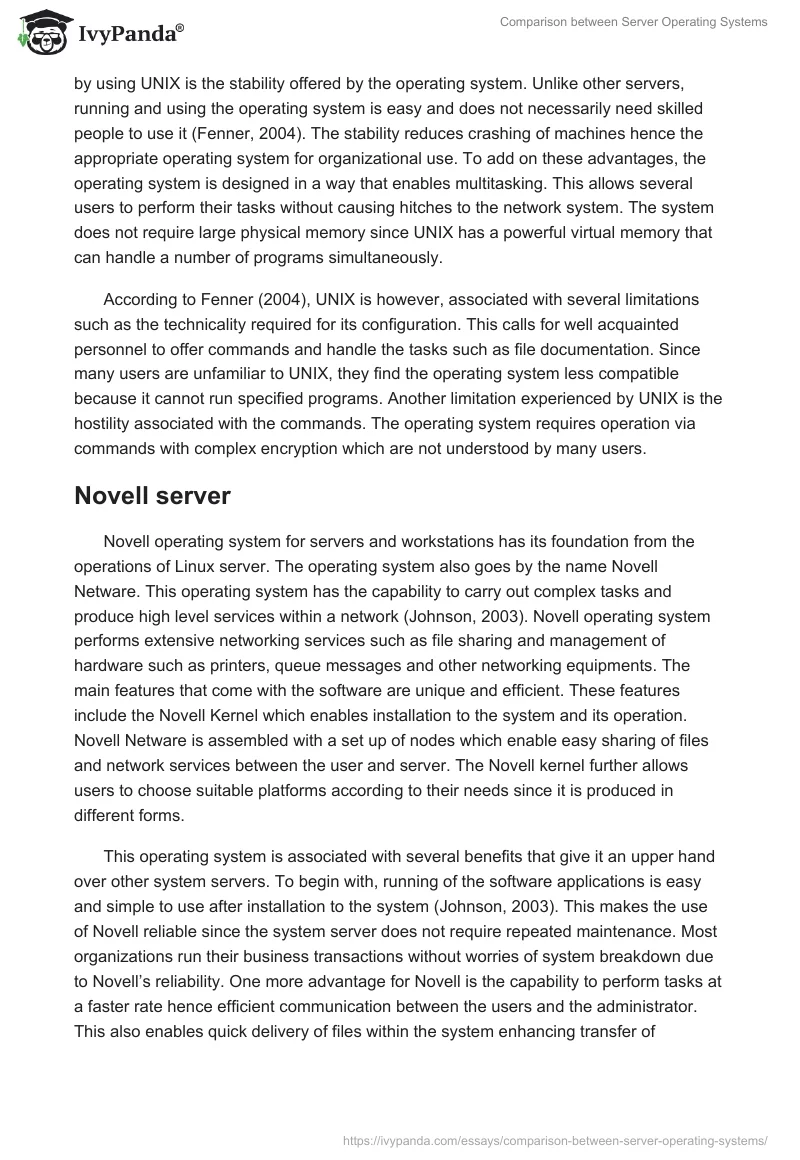 Comparison between Server Operating Systems. Page 2
