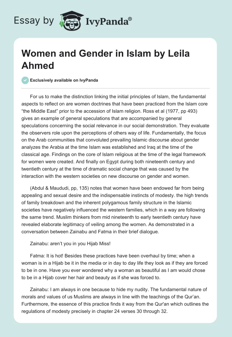 Women and Gender in Islam by Leila Ahmed. Page 1