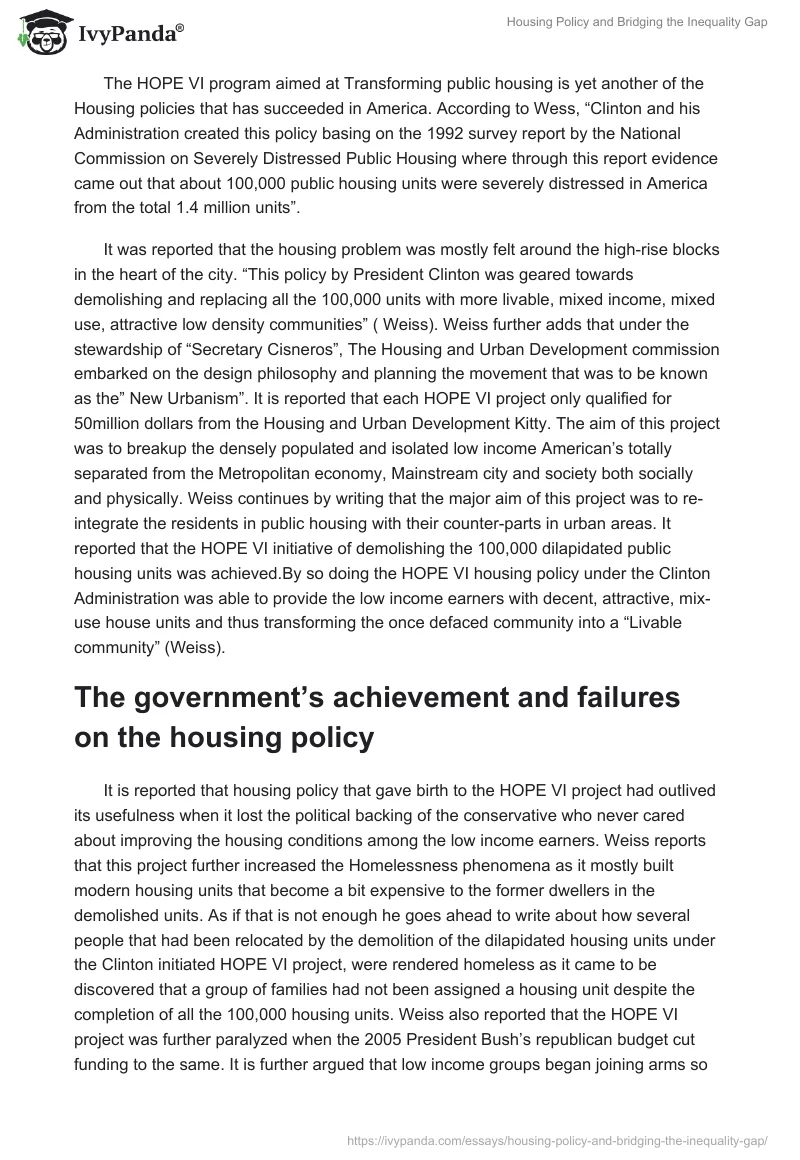 Housing Policy and Bridging the Inequality Gap. Page 5
