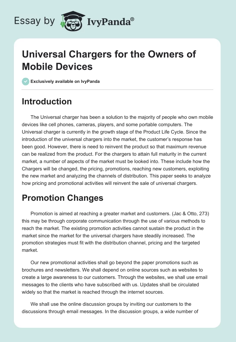 Universal Chargers for the Owners of Mobile Devices. Page 1