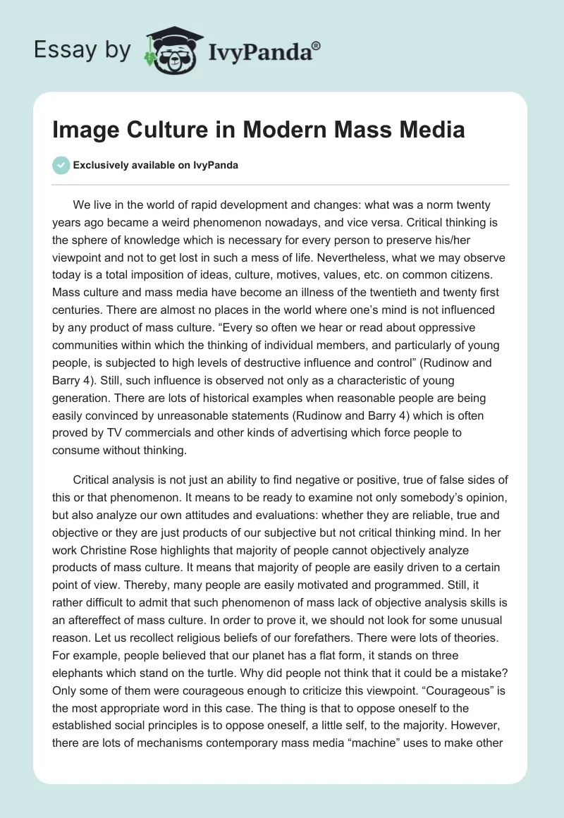 Image Culture in Modern Mass Media. Page 1