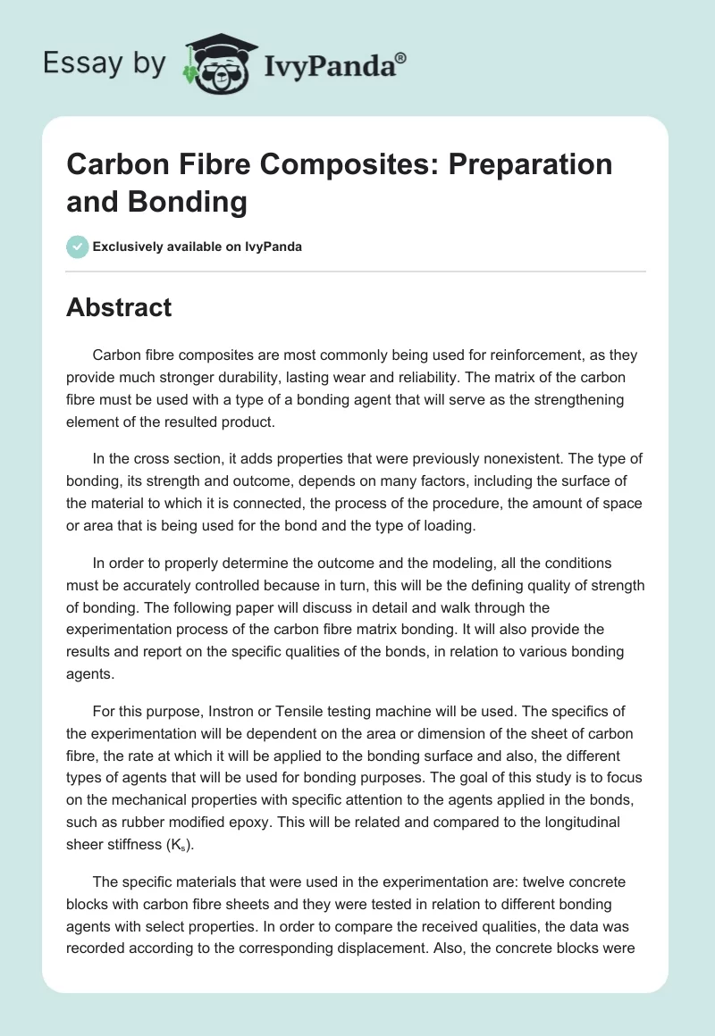Carbon Fibre Composites: Preparation and Bonding. Page 1