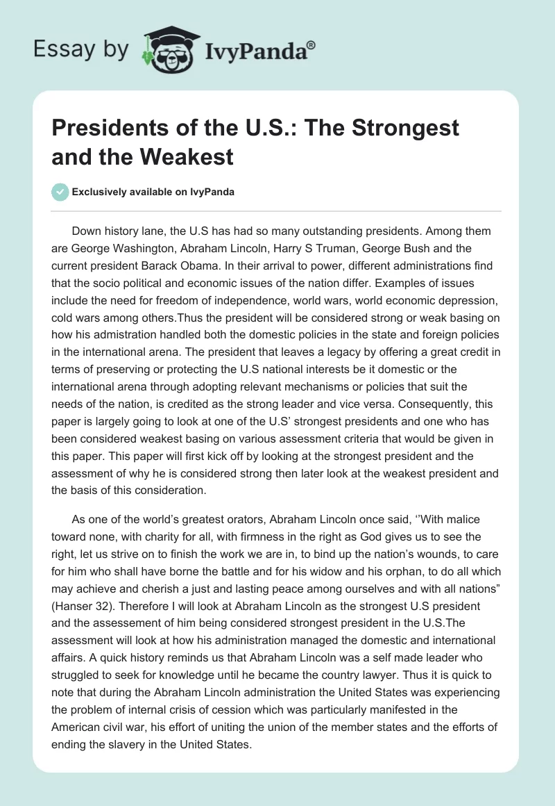 Presidents of the U.S.: The Strongest and the Weakest. Page 1
