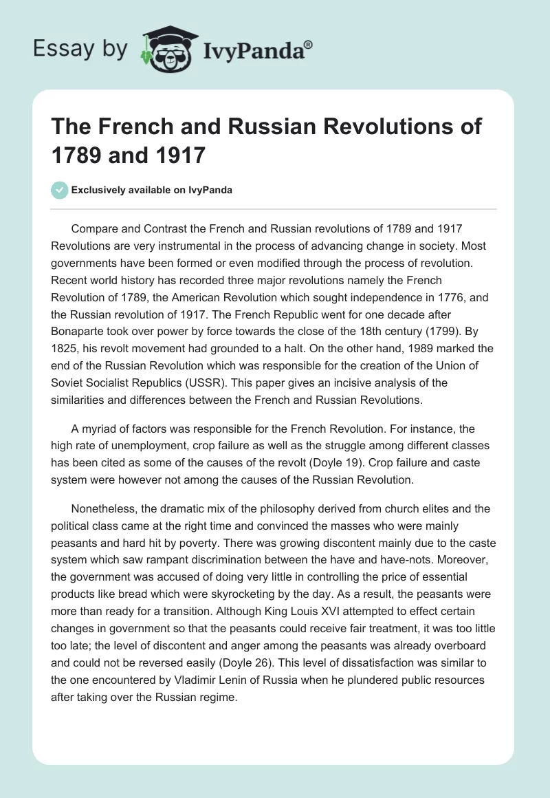 The French and Russian Revolutions of 1789 and 1917. Page 1