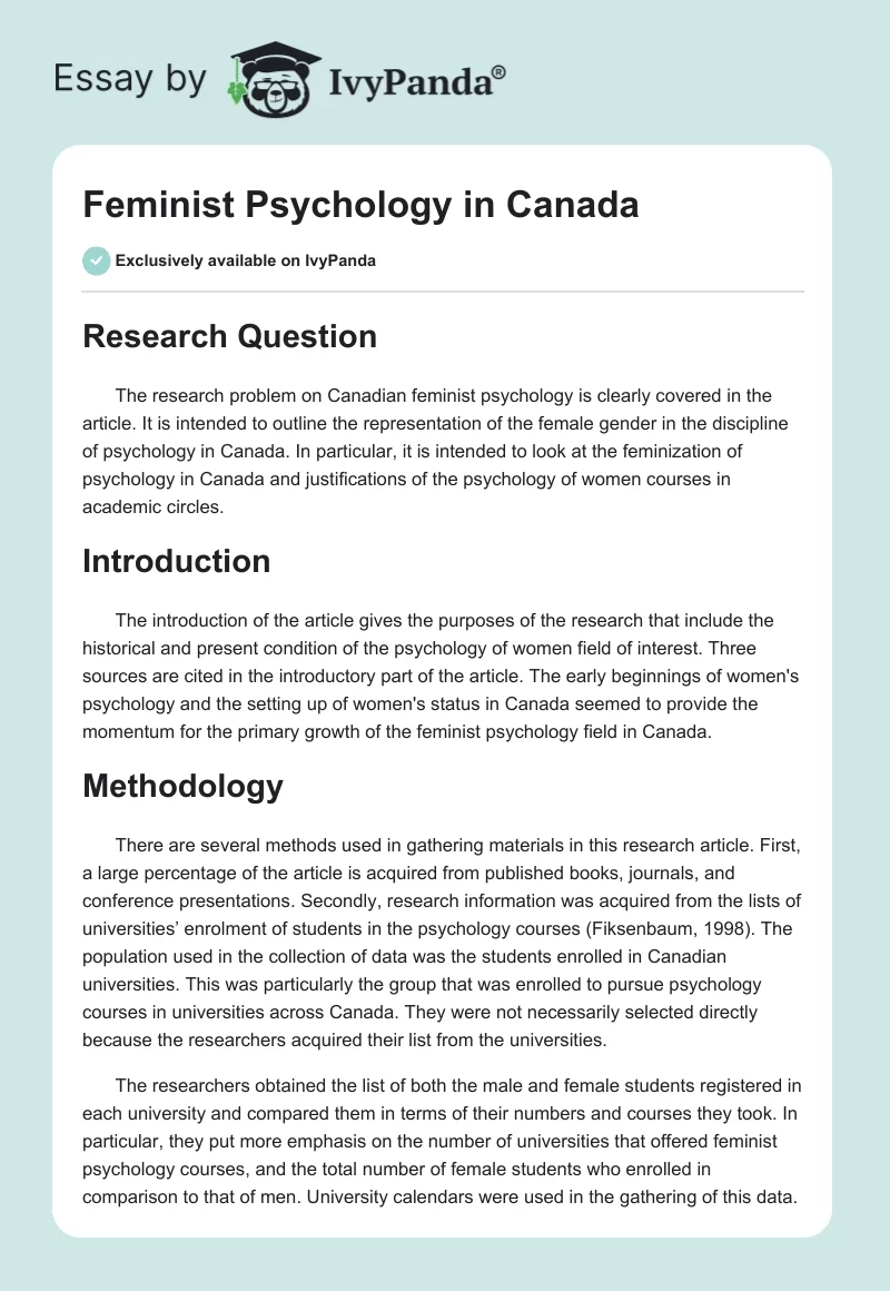 Feminist Psychology in Canada. Page 1