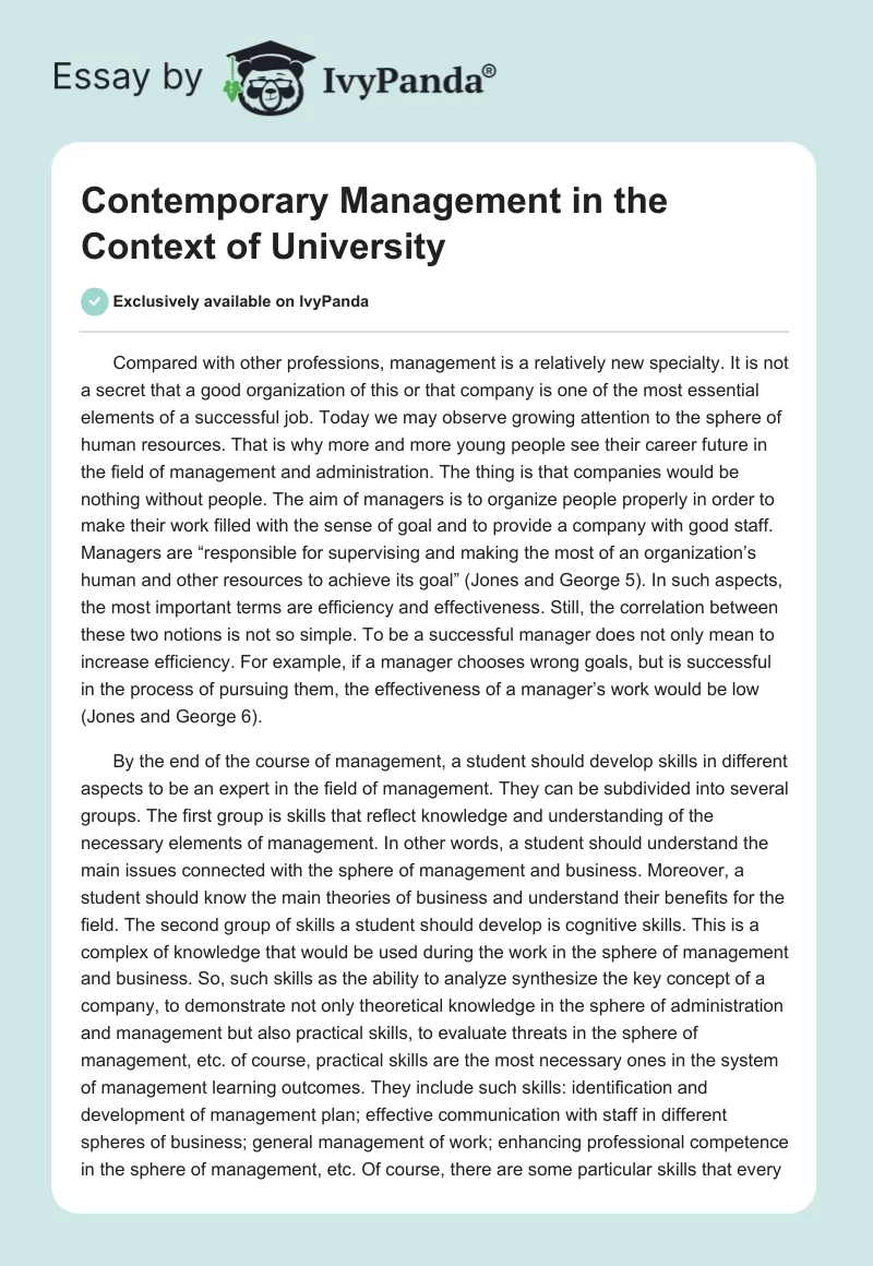 Contemporary Management in the Context of University. Page 1