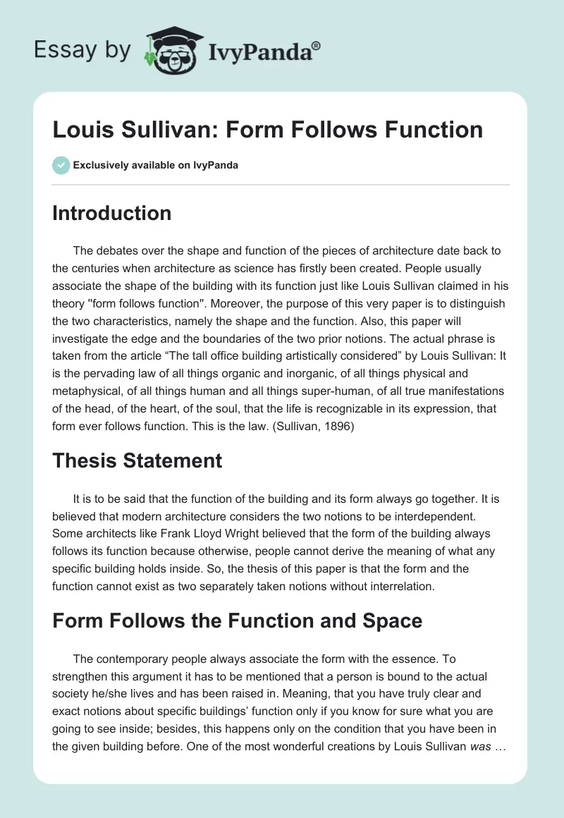 Louis Sullivan: Form Follows Function. Page 1
