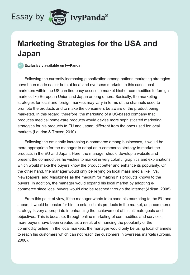 Marketing Strategies for the USA and Japan. Page 1
