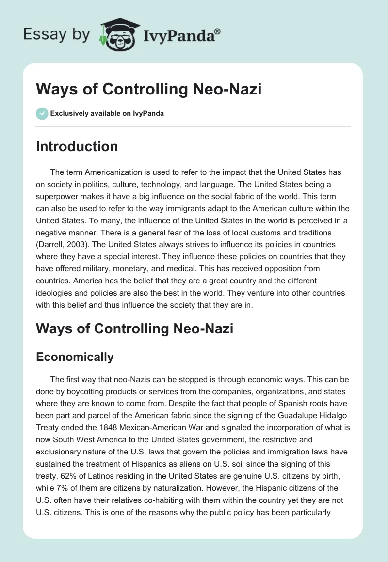 Ways of Controlling Neo-Nazi. Page 1