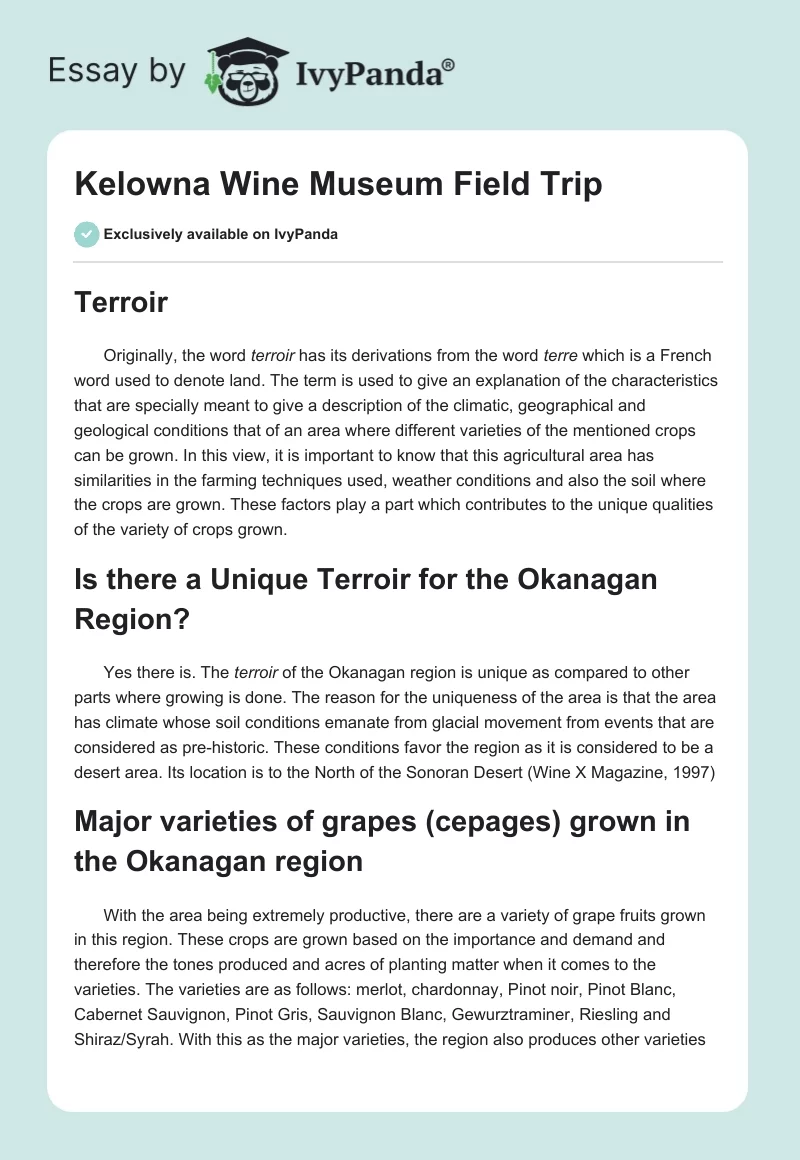 Kelowna Wine Museum Field Trip. Page 1