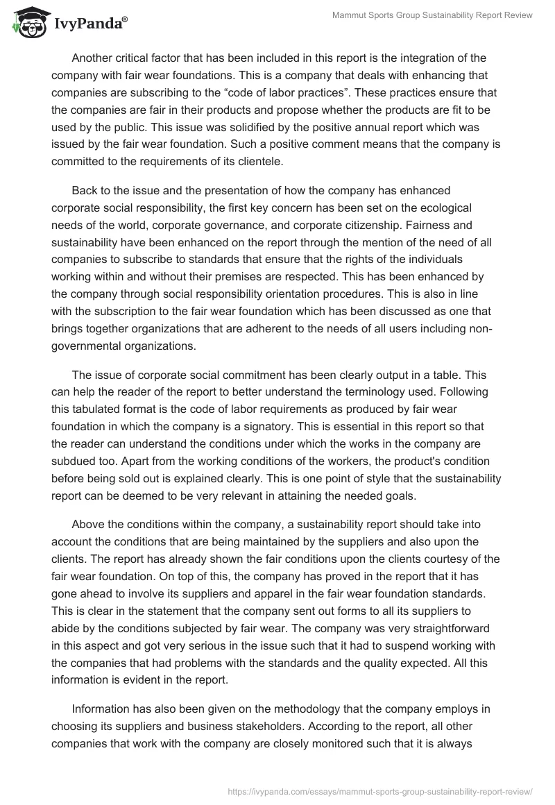 Mammut Sports Group Sustainability Report Review. Page 2