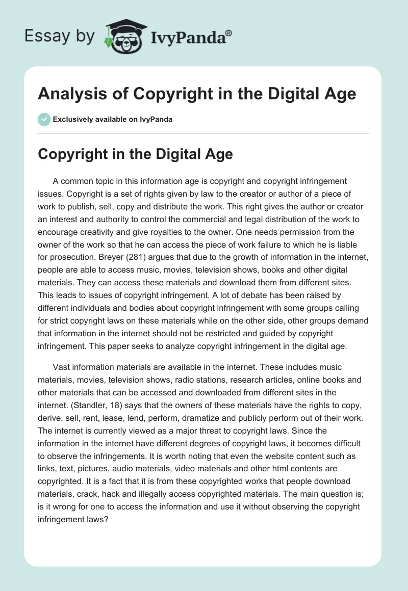 Analysis of Copyright in the Digital Age. Page 1