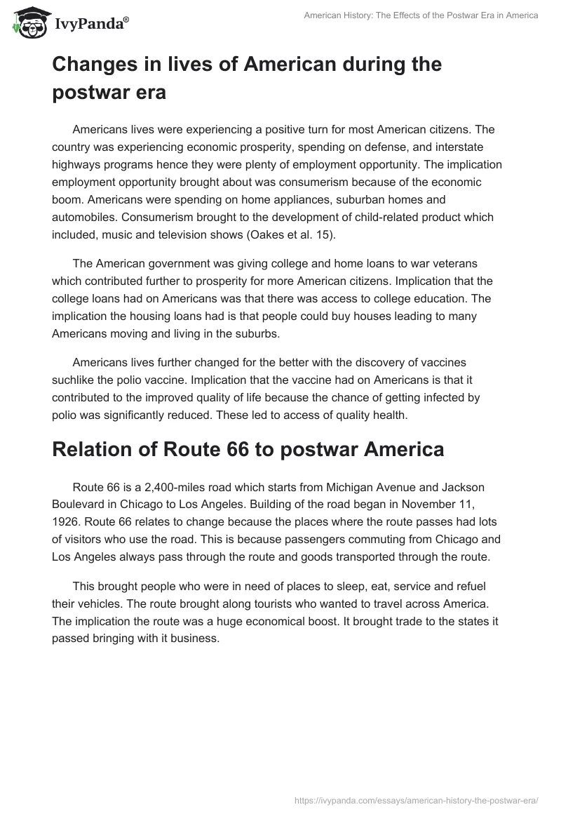 American History: The Effects of the Postwar Era in America. Page 2