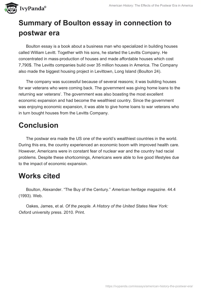 American History: The Effects of the Postwar Era in America. Page 3