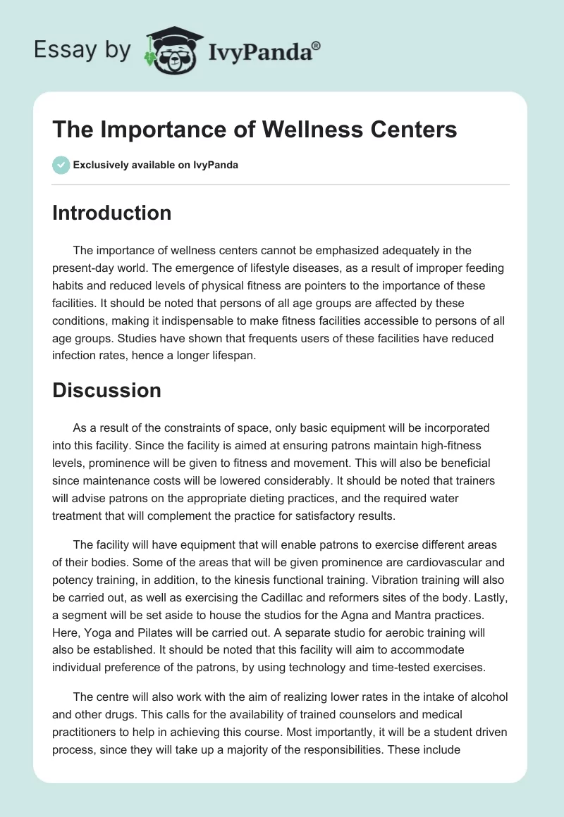 The Importance of Wellness Centers. Page 1