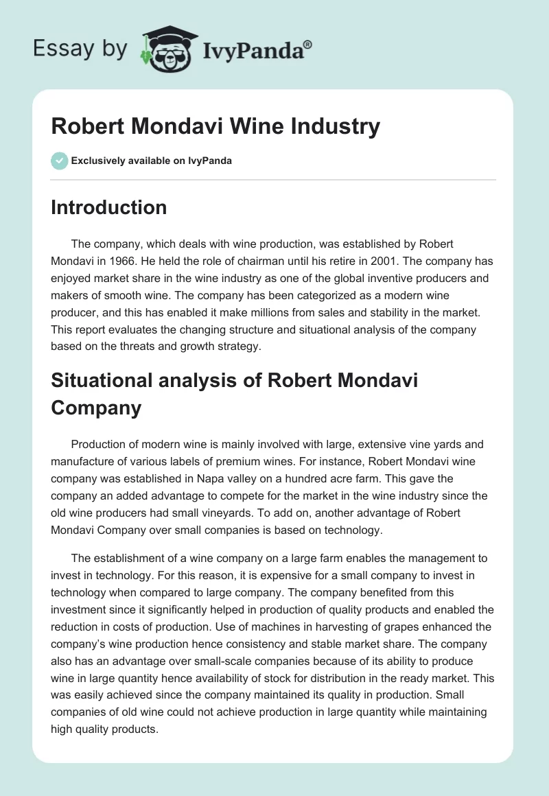Robert Mondavi Wine Industry. Page 1