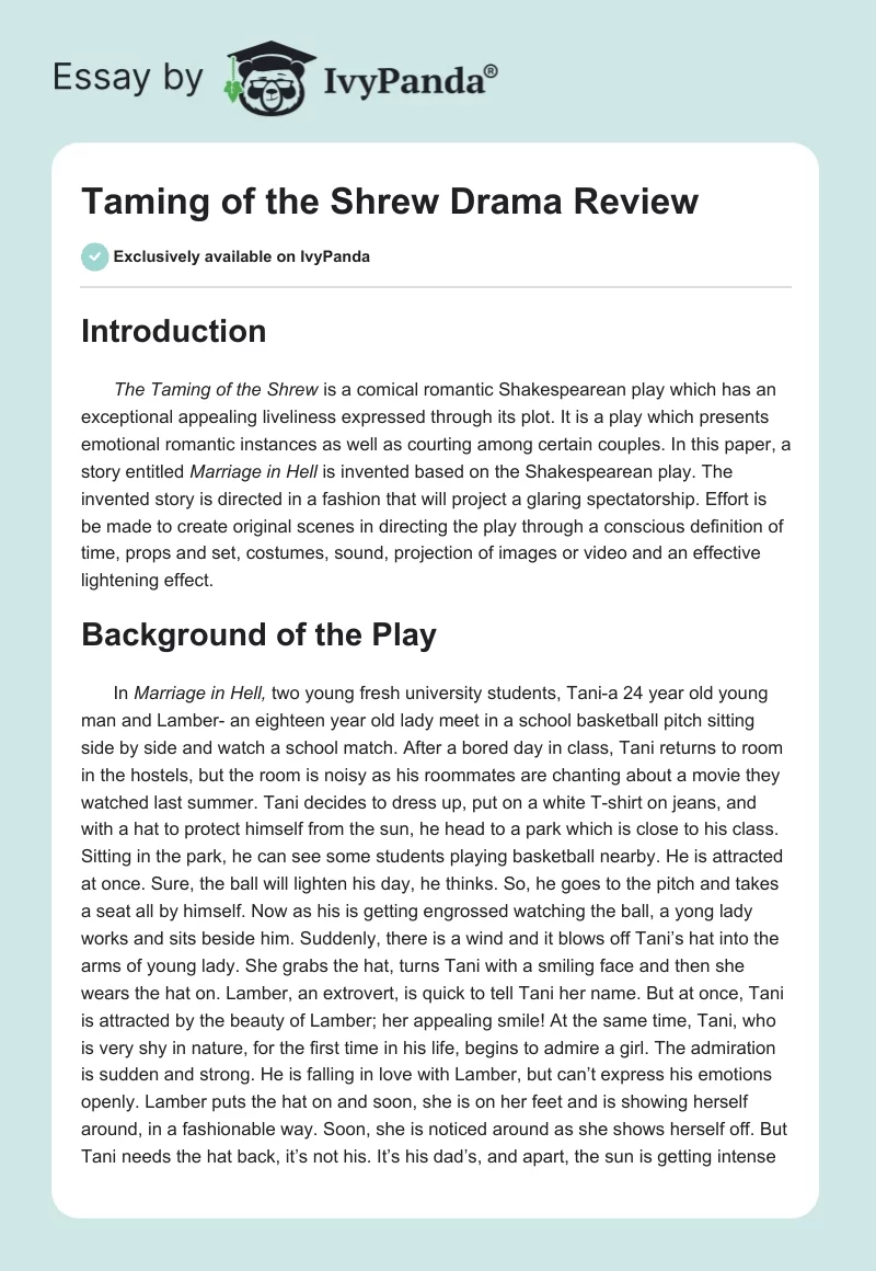 "Taming of the Shrew" Drama Review. Page 1