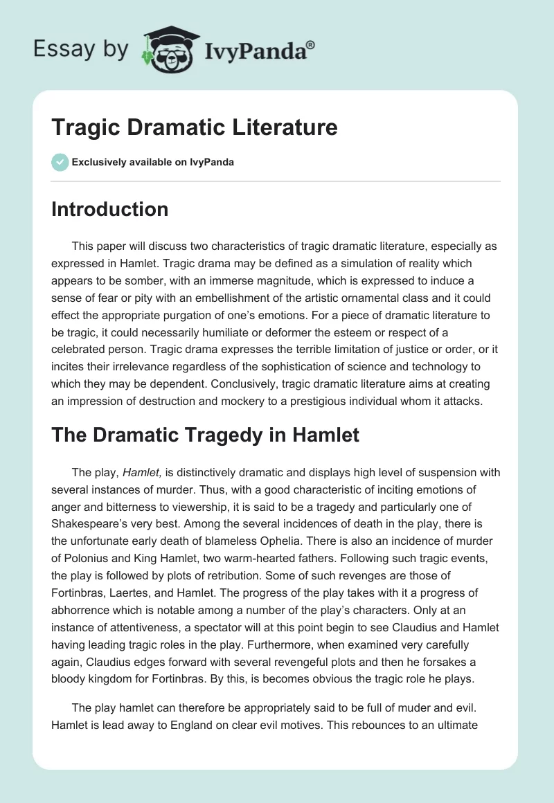 Tragic Dramatic Literature. Page 1