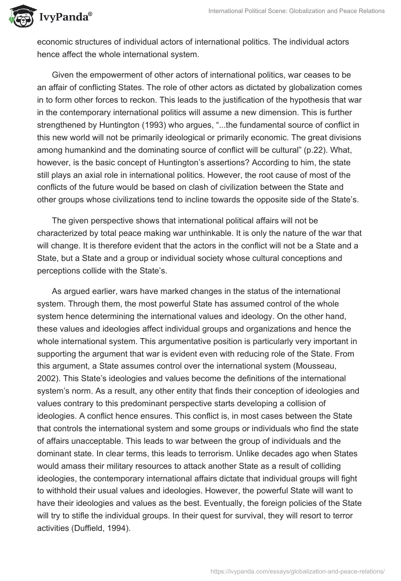 International Political Scene: Globalization and Peace Relations. Page 2