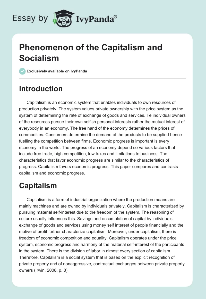Phenomenon of the Capitalism and Socialism. Page 1